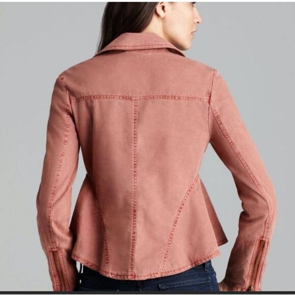 Free People Rosewood Moto Jacket Women's XS Pink Long Sleeve Collared Linen Blen - Picture 4 of 9